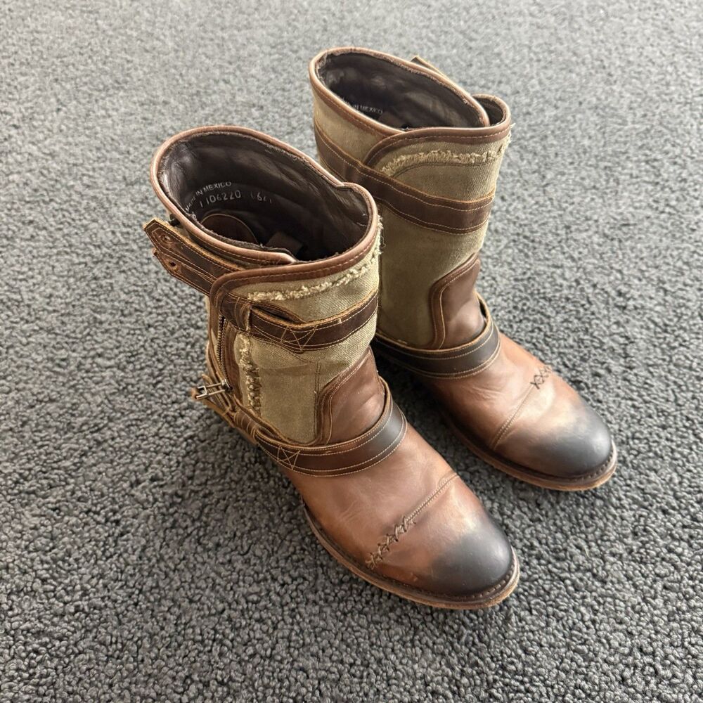 Lane Dustoff Boots Brown Leather Sage Green Western Cowgirl Size 8 combat